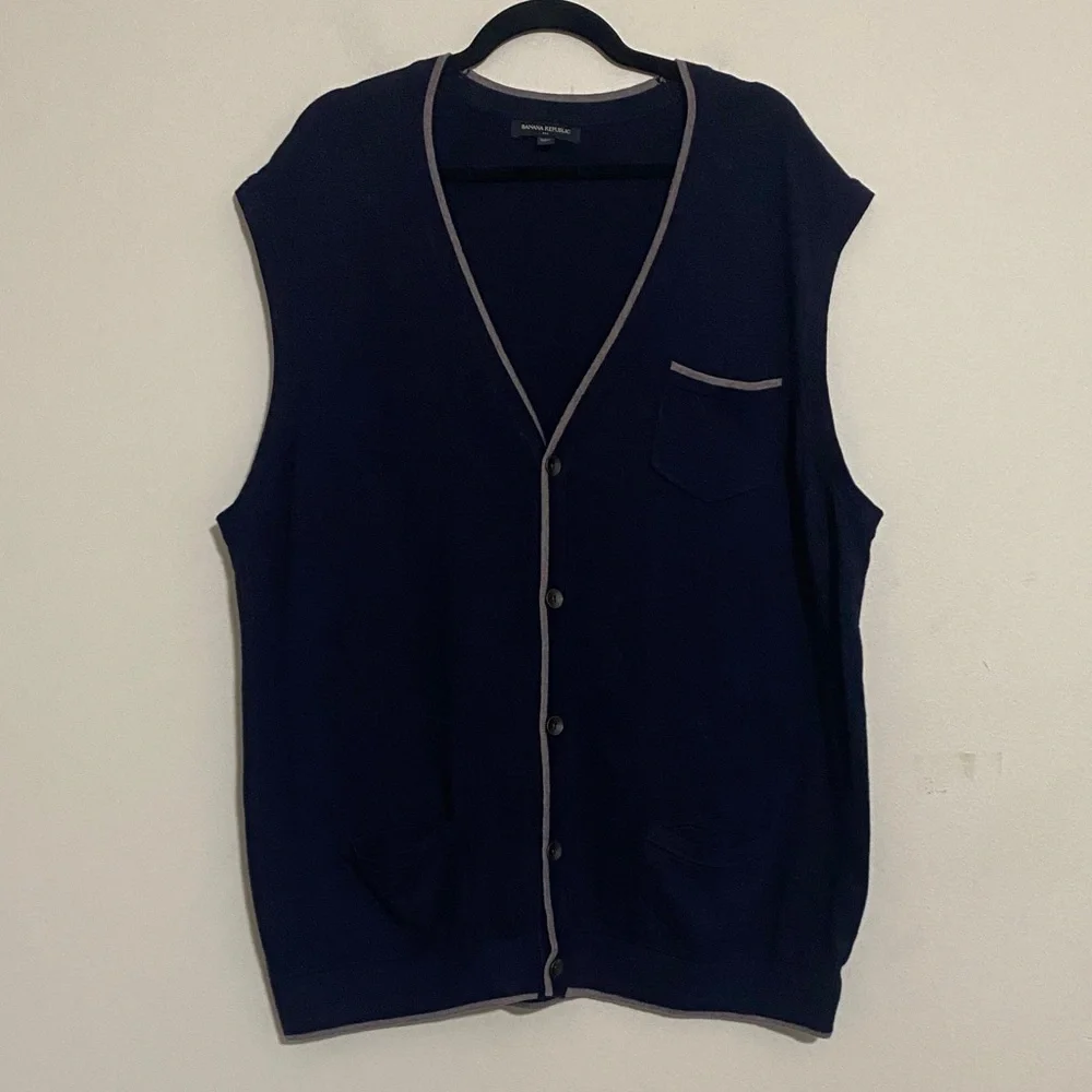 Banana Republic Dark Blue Knit sweater cardigan button down mens XXL casual Y2K